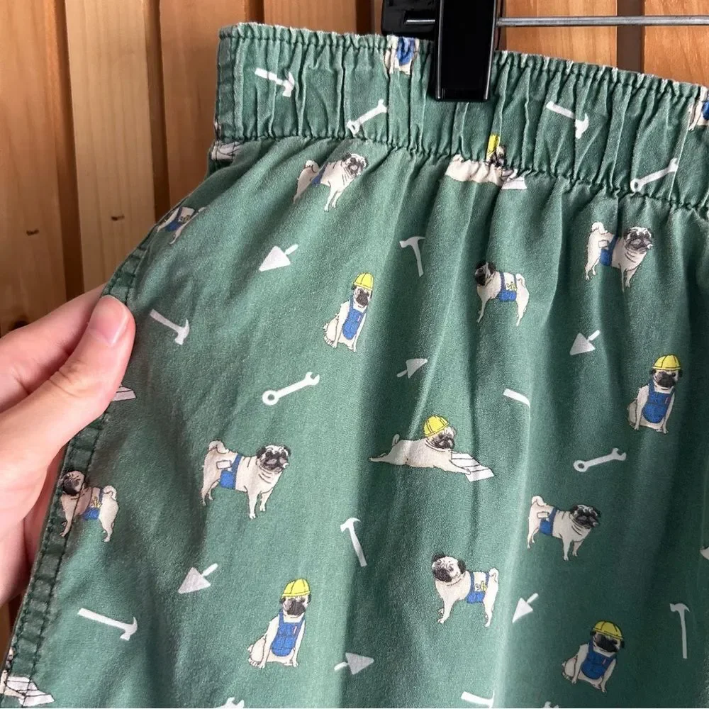 J. Crew Men's Printed Pug Dog Boxers Shorts Green Size XL